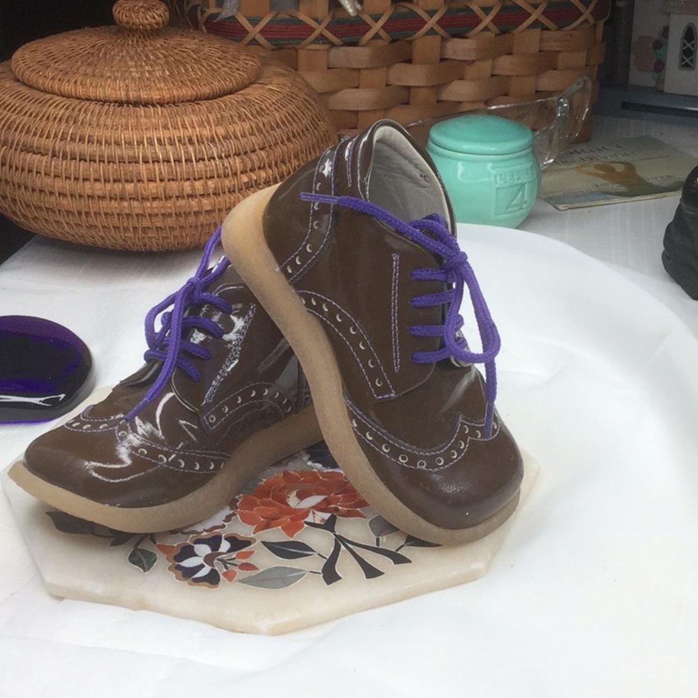Juno toddler wingtip Italian patent leather brown